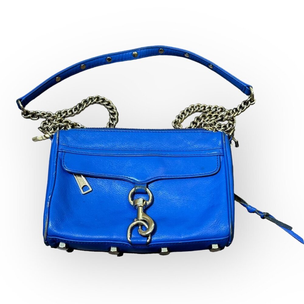 Rebecca Minkoff Leather Chainlink Crossbody Shoulder Bag in Blue - 9x6 in.